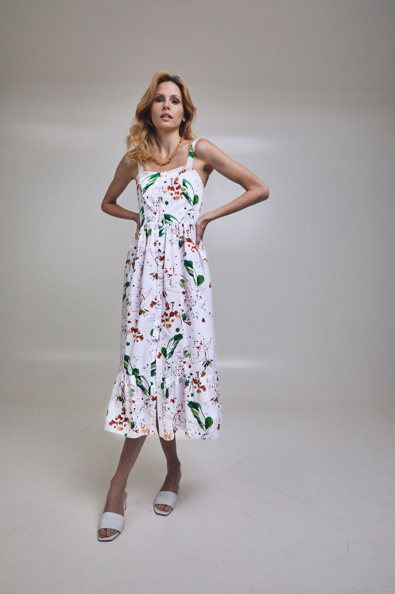 Magic Forest Cotton Buttoned Midi Dress