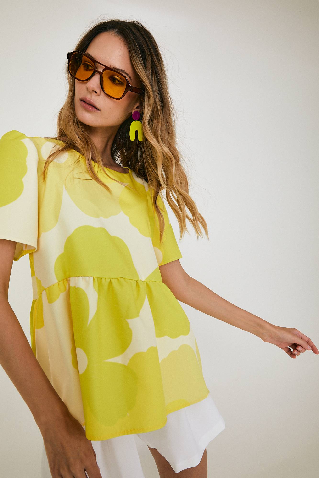Lime Green Oversized Puff Sleeve Blouse