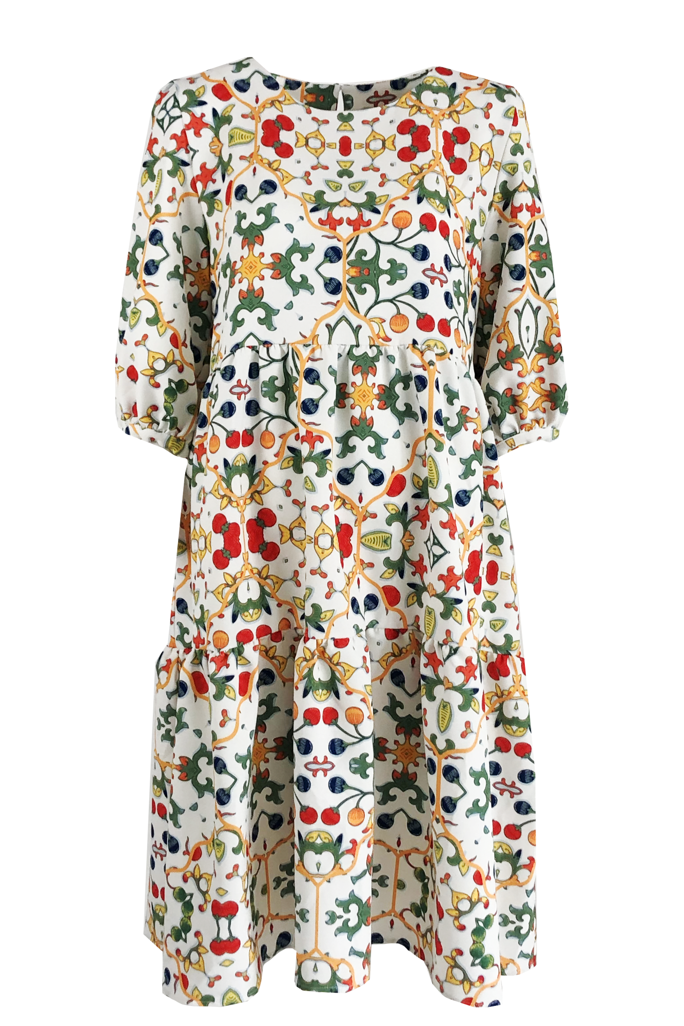 Summer Flavors Oversized 3/4 Puff Sleeve Midi Dress