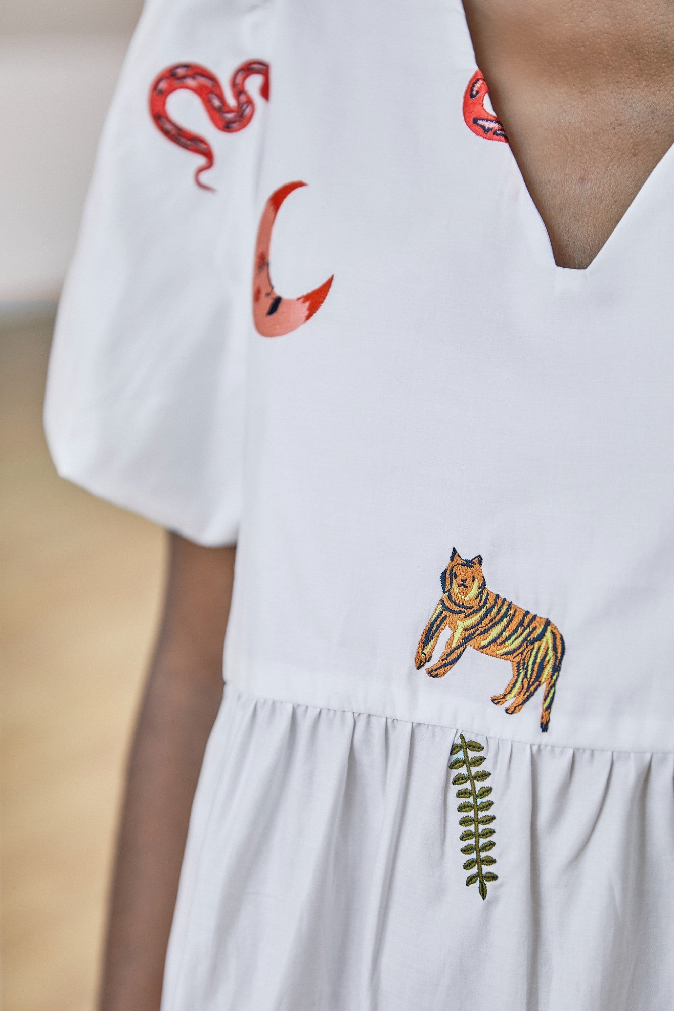 Wild Cosmos Embroidered Cotton Short Dress
