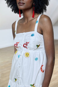Wild Cosmos Maxi Embroidered Cotton Dress