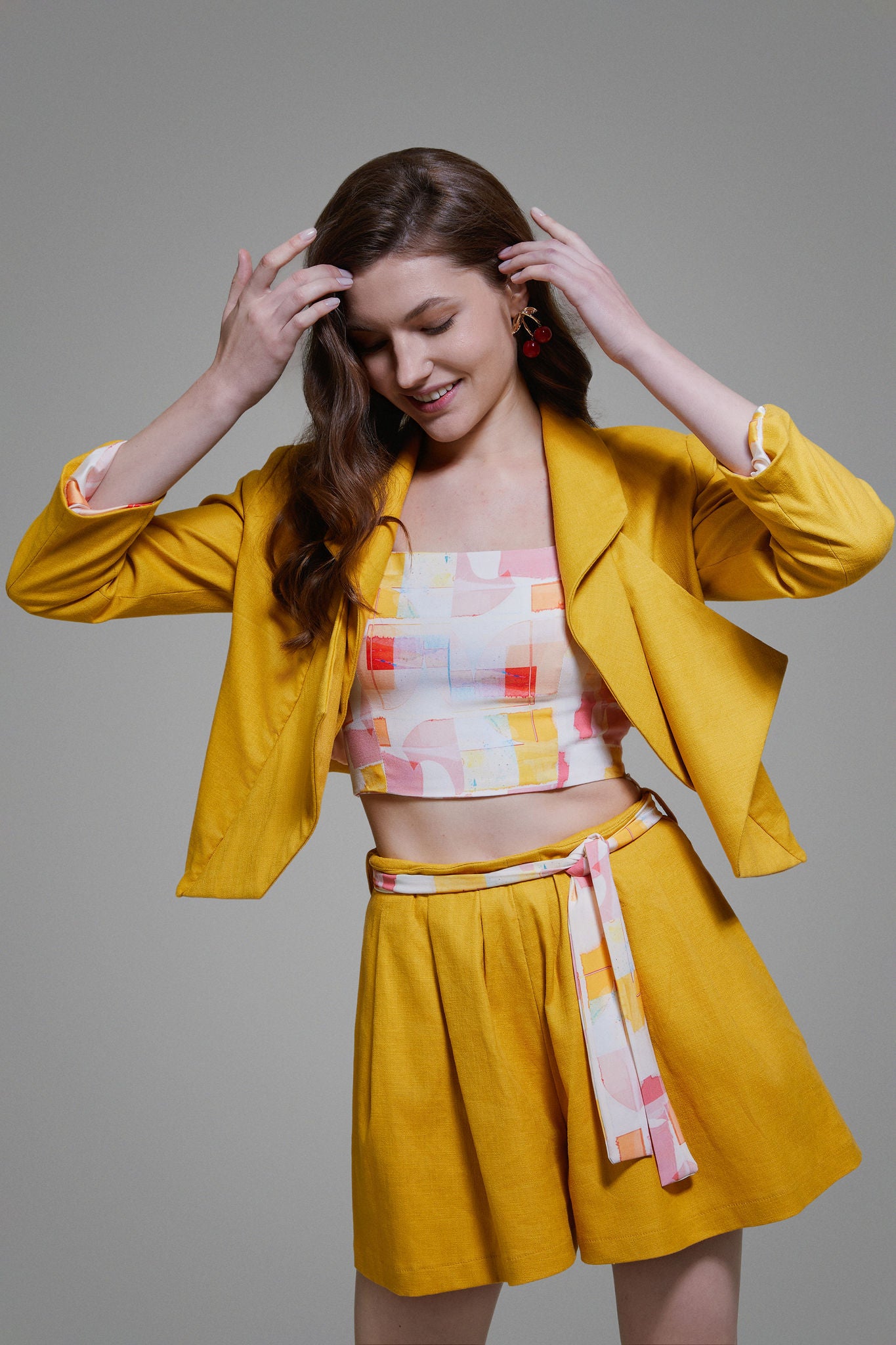 Beachside Reflection Yellow Linen Asymmetric Frill Blazer