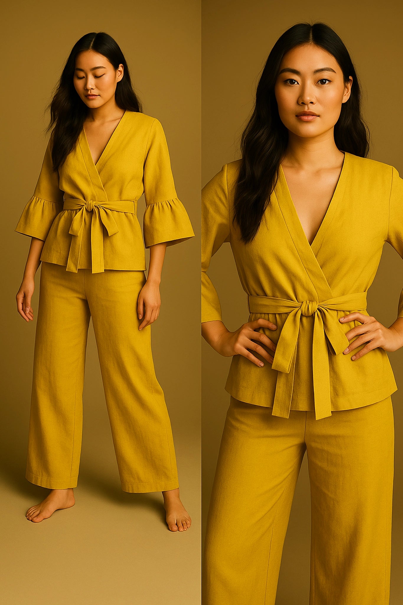 Flowing Yellow Linen Kimono