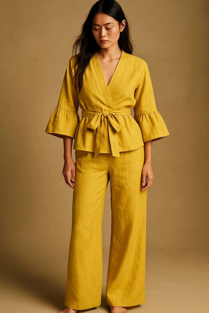 Flowing Yellow Linen Kimono