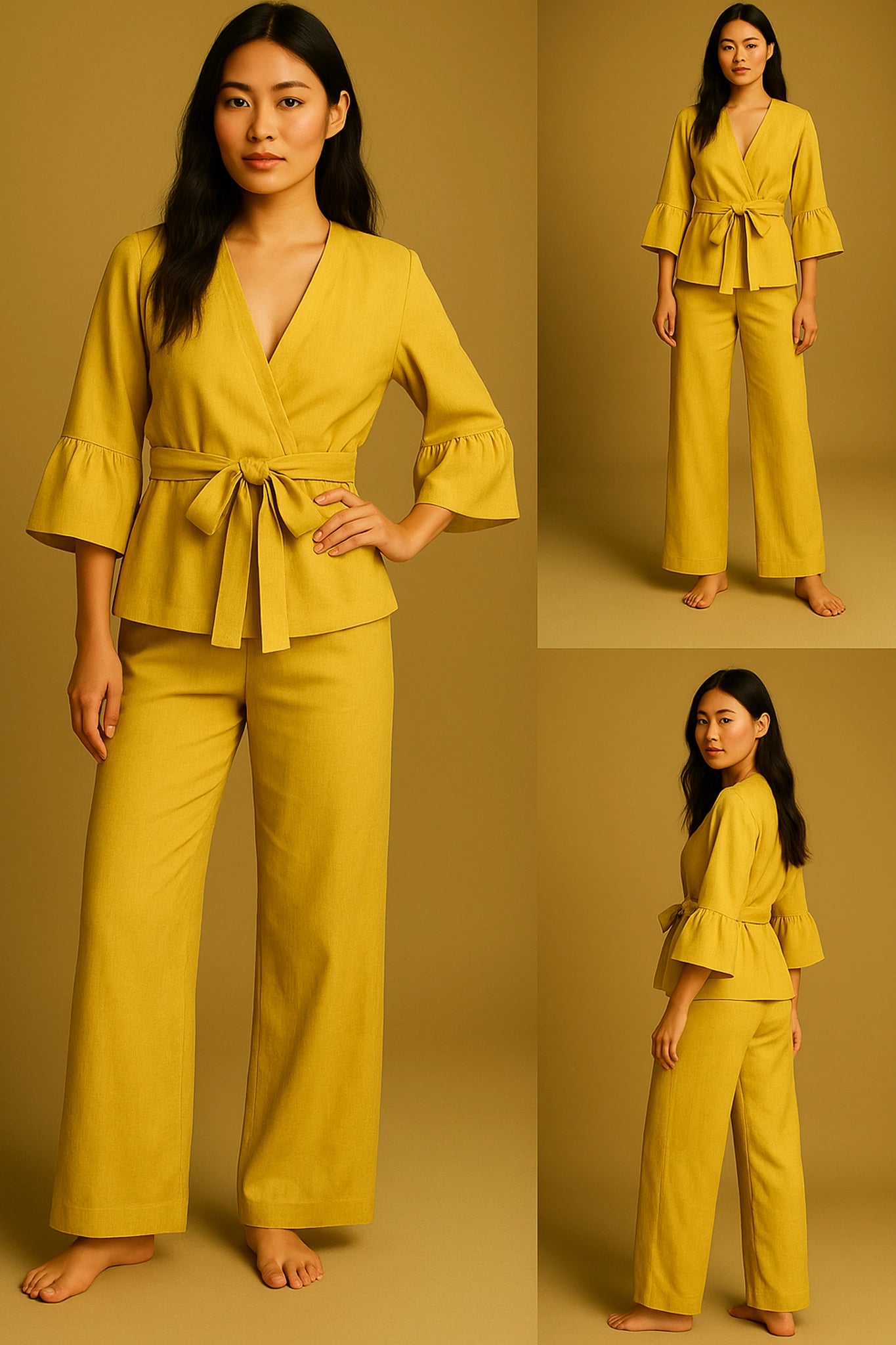 Flowing Yellow Linen Kimono