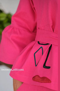 Flowing Pink Embroidered Linen Kimono
