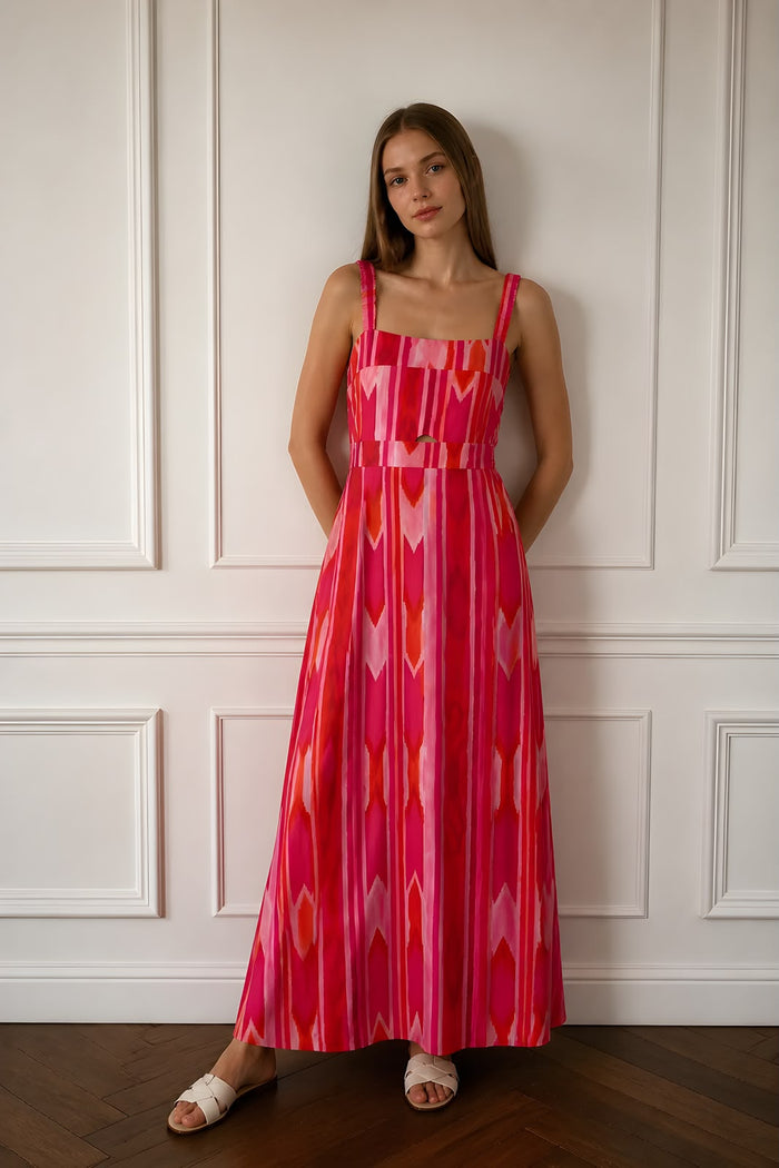 Rose Heat Tie-Back Maxi Dress