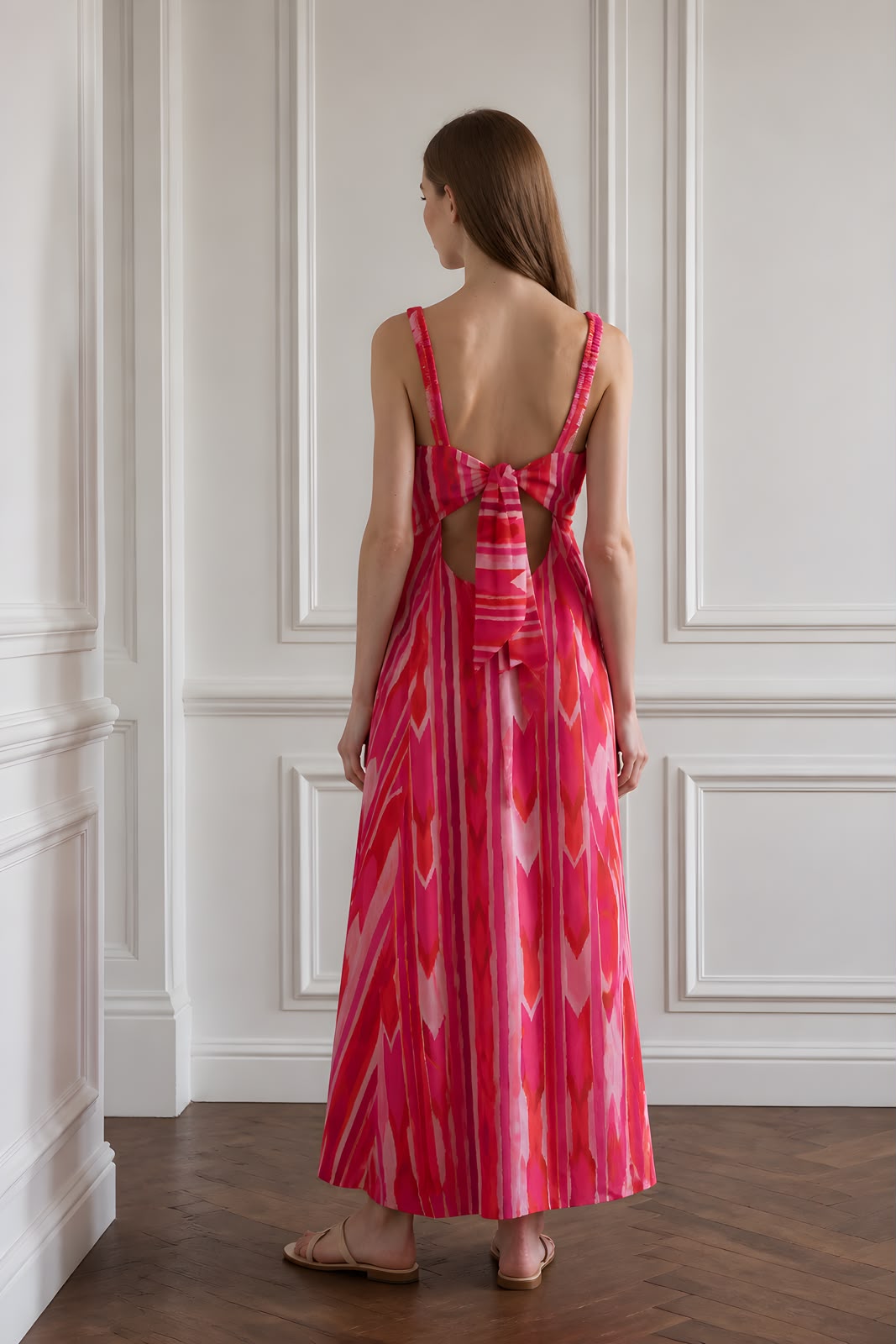 Rose Heat Tie-Back Maxi Dress