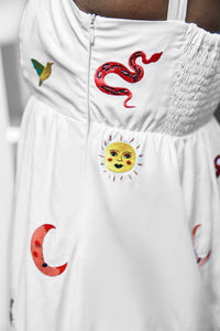 Wild Cosmos Maxi Embroidered Cotton Dress