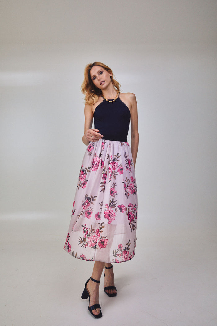 Flower Fusion High Waist Midi Skirt