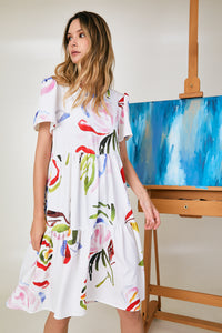Serenity Bloom Oversized Puff Sleeve Midi Dress