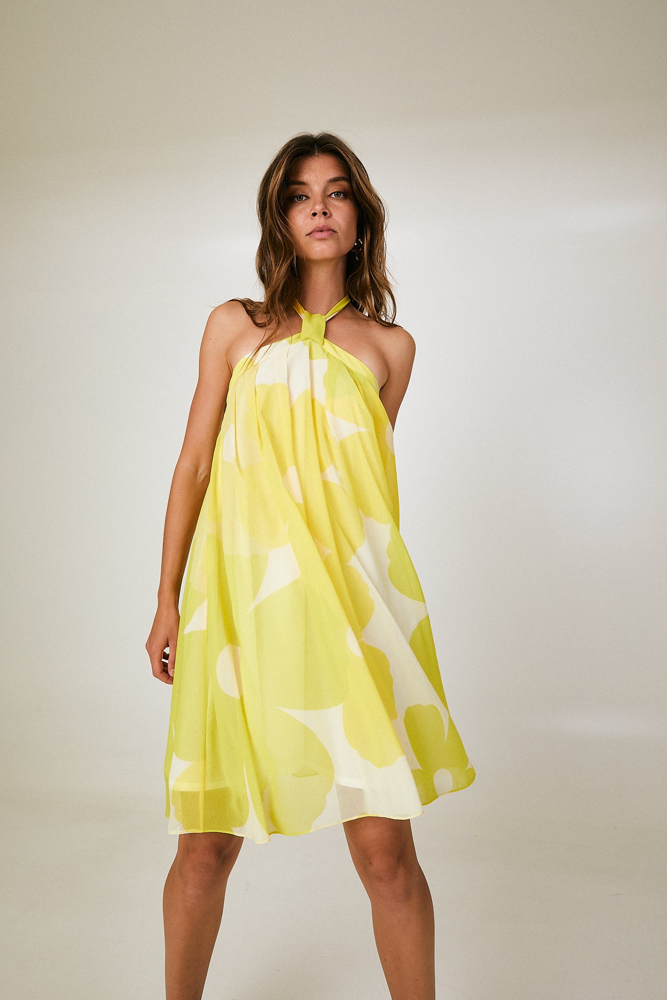 Lime Green Tie Neck Dress