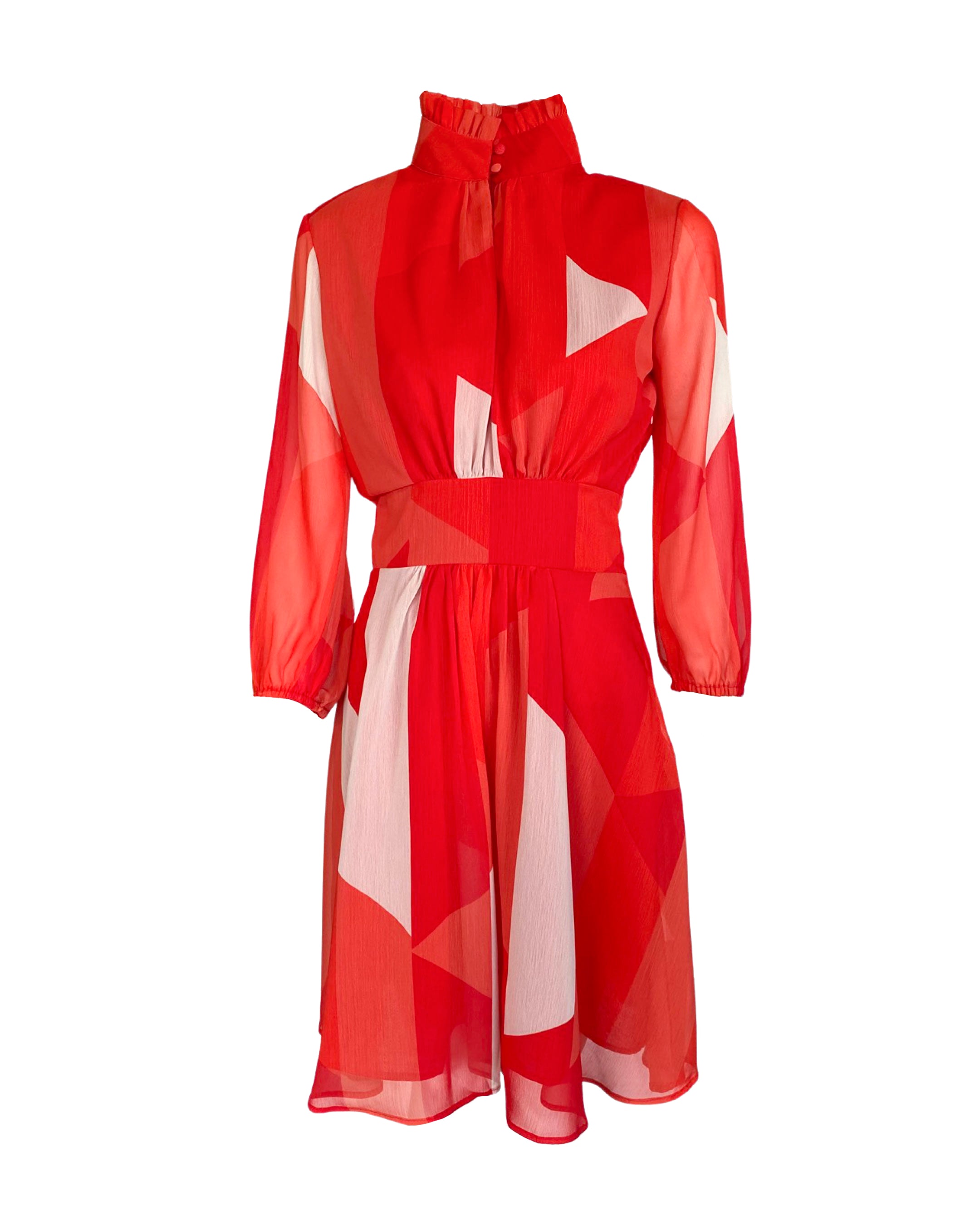 Red Velvet Long Sleeve Ruffle Dress
