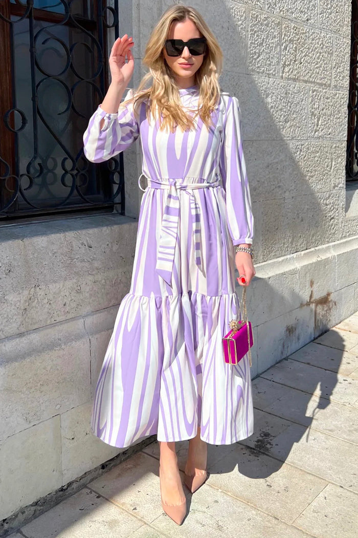 Wave Cloud Long Sleeve Maxi Dress with Removable Collar