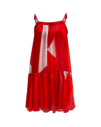 Red Velvet Short Dress with Ruffle Skirt