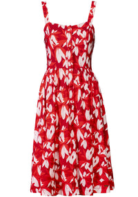 Red Blossom Buttoned Midi Dress